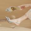 7521-7 [sheepskin] High-heeled Wedding Shoes Women's Thin Heels 2025 New Pointed Sandals Rhinestone Bow Shoes