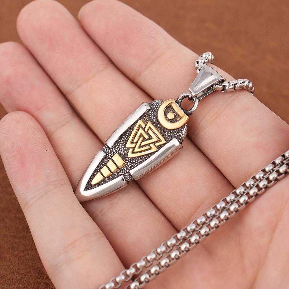 Vintage Stil Nordisch Odin Speer Anhänger Trendig Edelstahl Gungnir Pfeilspitze Halskette Herren Wikinger Rune Valknut Amulett Schmuck