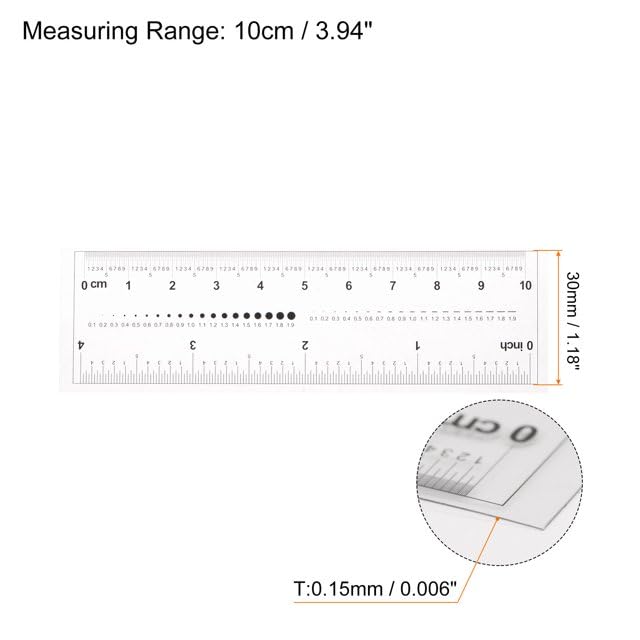 2Pcs White Film Flexible Ruler 4 Inch 0.1mm Scale PET Plastic Folding Straight Ruler Calibration Soft Measuring Tool for Factory, Transparent