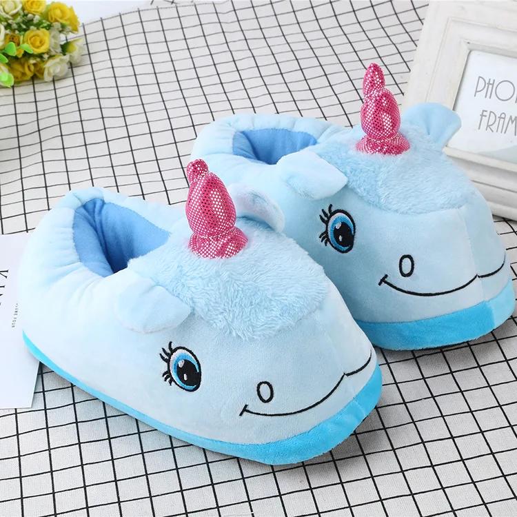Fashion Warm Cotton Winter Women Home Slippers Soft Cartoon Unicorn Indoor Non-slip House Slippers Girls Cute Shoes Footwear