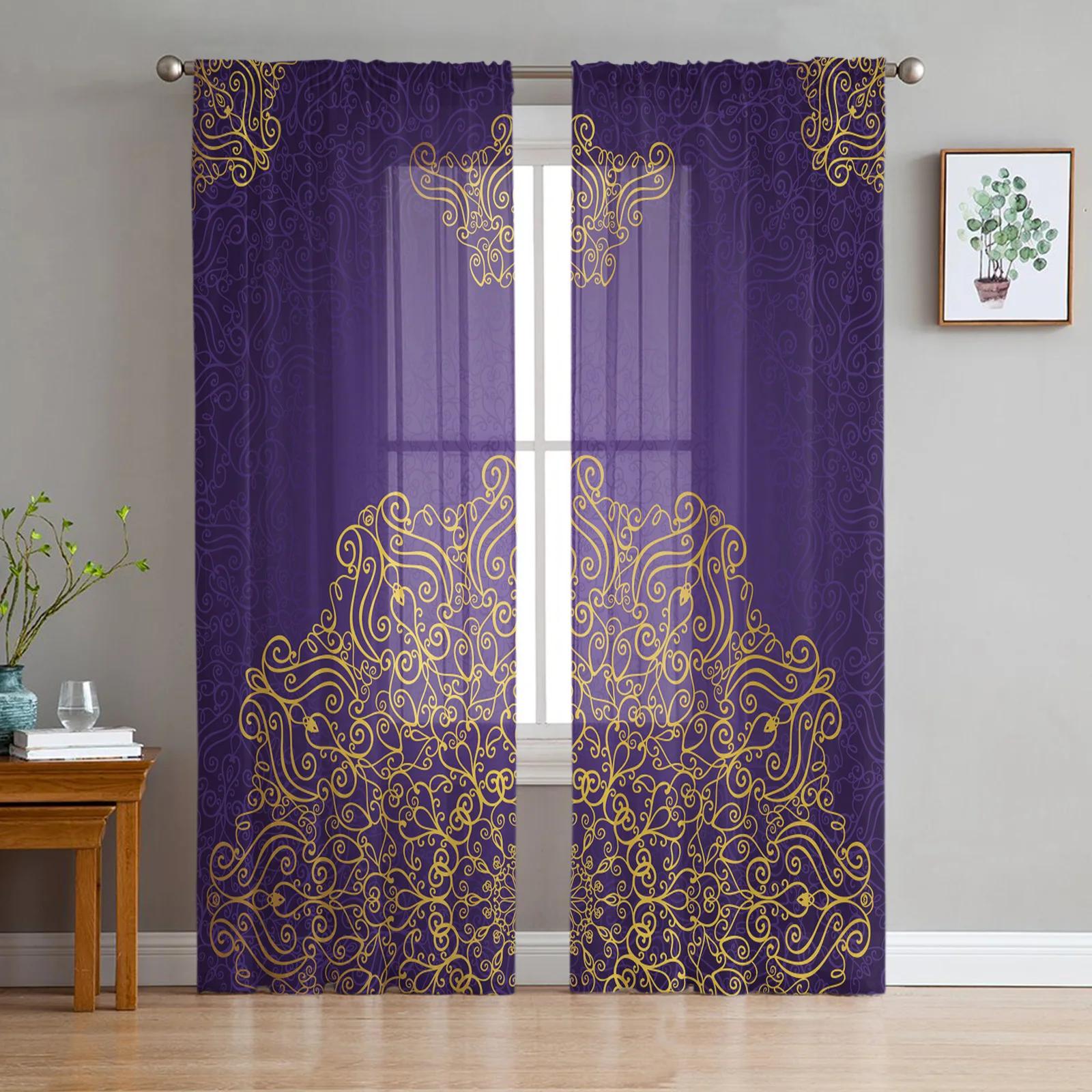 

Light Filtering Purple Mystery Life Tree Tulle Window Curtains Living Room Organza Yarn Voile Curtain Bedroom Kitchen Home Decor Drape Polyester W100*H130(CM)-Hooks&2PCS