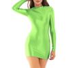 Summer Sexy Dress Women Glossy Sheer See Through Bodycon Pencil Dress Long Sleeves Clubwear Party Dresses