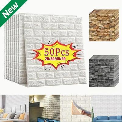 50/40/30/20 יחידות מדבקת אריחי קיר תלת מימדית, טפט נגד התנגשות דביק קצף, מדבקת תקרה עמידה בפני רטיבות, קלה להדבקה ולקליפה