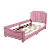 Teen Bed Children Bed, Upholstered 90x200cm Sofa Frame Flannel Multifunctional Soft with Backrest Armrest Parent-Child Youth Guest Pink