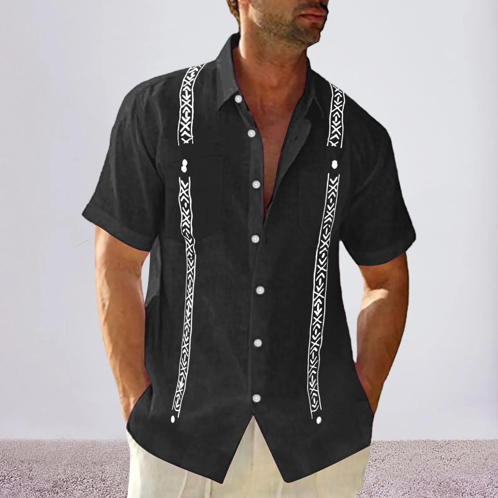 

Large Size Oversized Beach Clothing Men S Short Sleeve Linen Shirt Cuban Beach Top Pocket Guayabella S