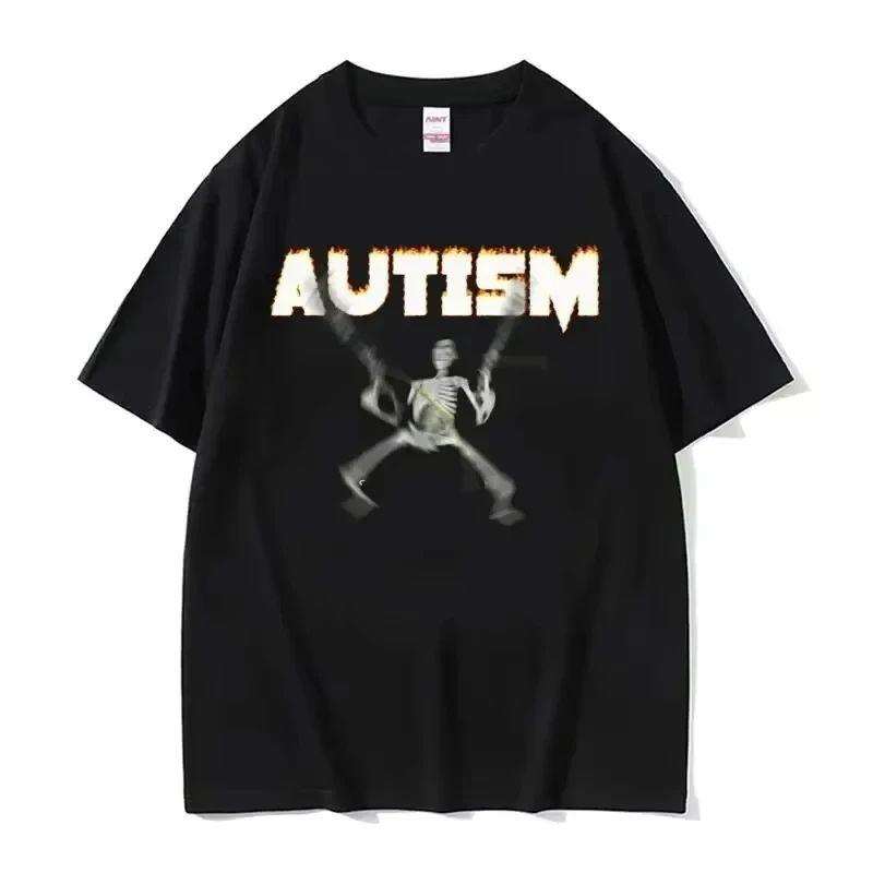 Gothic Retro T-shirt Autism Funny Skull Fan Autism Pattern T-shirt Punk Y2K Short Sleeve Suitable for Both Men Women Oversize