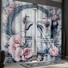 2pcs Vintage Sewing Machine Blackout Curtains   Colorful Floral Print   Rustic Rod Pocket Drapes for Bedroom & Living Room   Semi-T