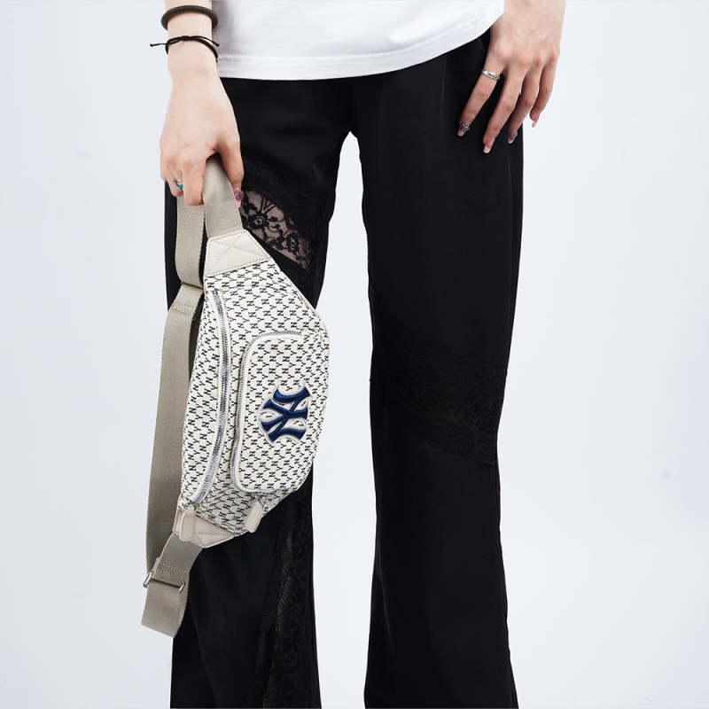 MLB Monogram Collection Polyester Crossbody Bag, Fanny Pack Regular Unisex Ivory White Casual 3AHSM051N
