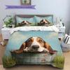 Basset Hound and Grassland Pattern Bedding Home Decoration Birthday Gift (1 * duvet cover + 2 * pillowcase, without core)