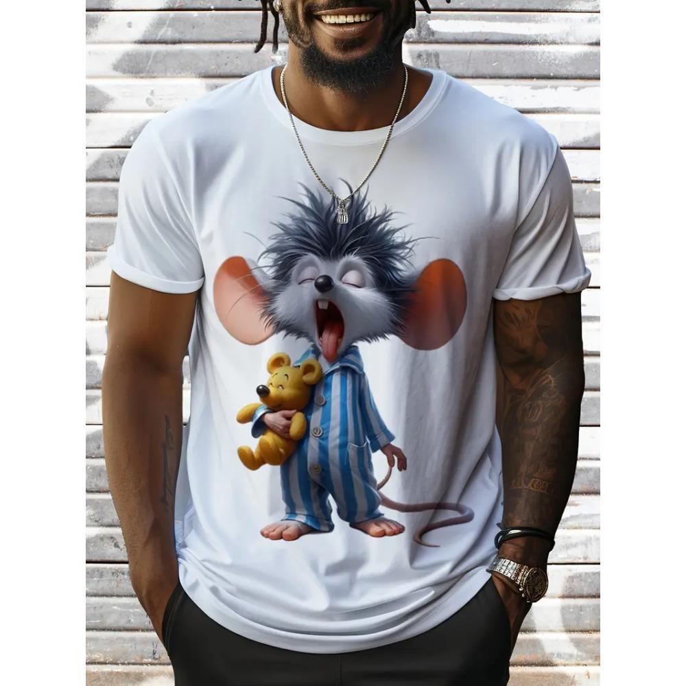 Sommer Herren Outdoor Freizeit Atmungsaktives T-Shirt Kurzarm Cartoon Tier 3D Gedrucktes Muster Groß Übergröße Locker Herren Kinder T-Shirt