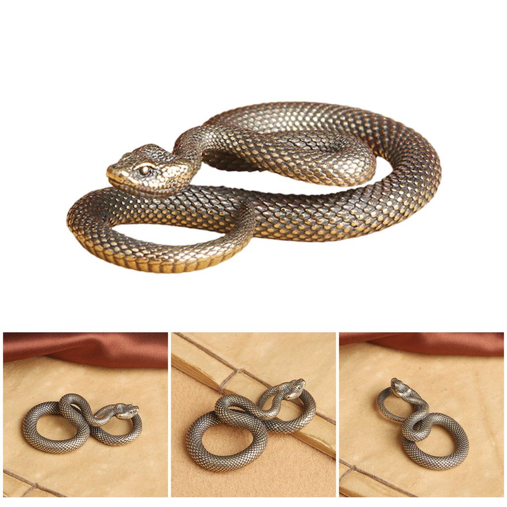 Brass Snake Figurine Keychain Pendant Charm Antique Animal Statue for Home Office Desktop Decoration and Bag Accessories