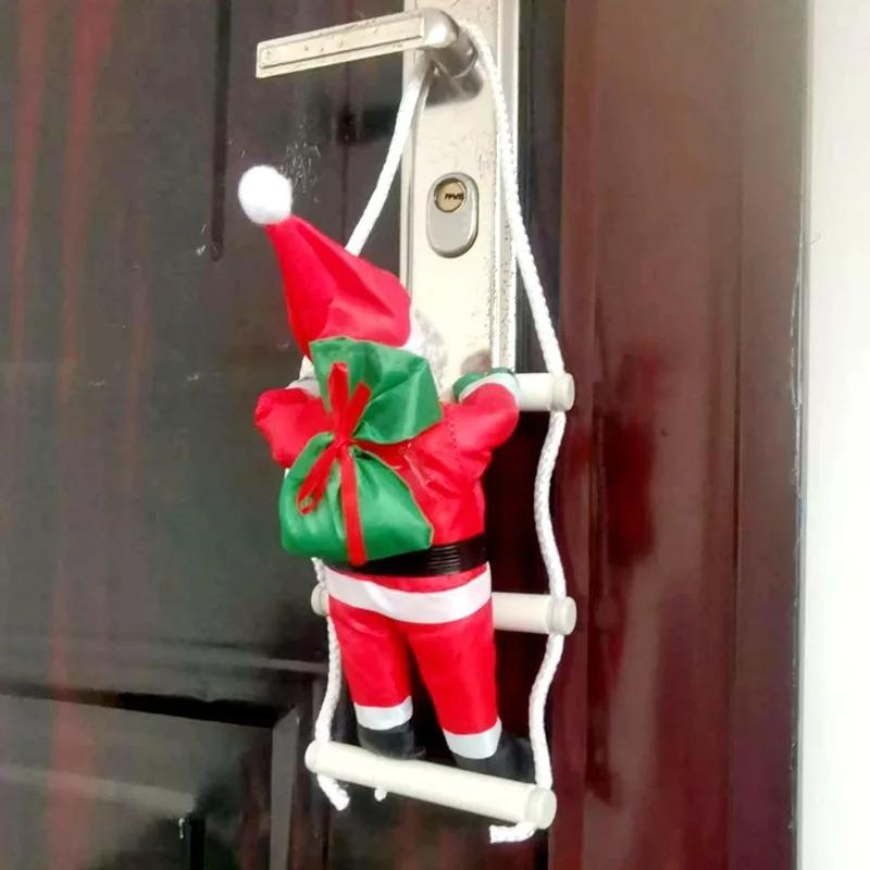 Santa Claus Climbing On Rope Ladder Christmas Ornament for Christmas Tree Party Home Door Wall Decoration 25CM