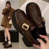 Fashion British Style Metal Buckle Women Low Heels Shoes 2025 New Fashionable Daily Dress Up Flat Shoes Outside Casual Comfortable Shoes