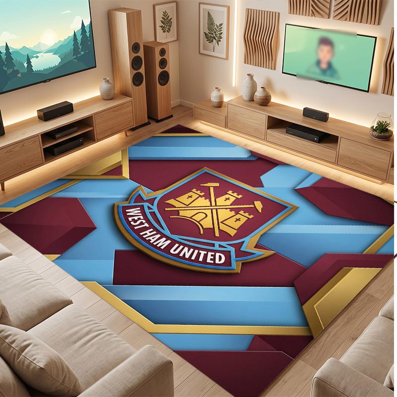 West Ham United Football Print Crystal Velvet Rug, Comfortable Water Absorbent Non Slip Indoor Floor Carpet