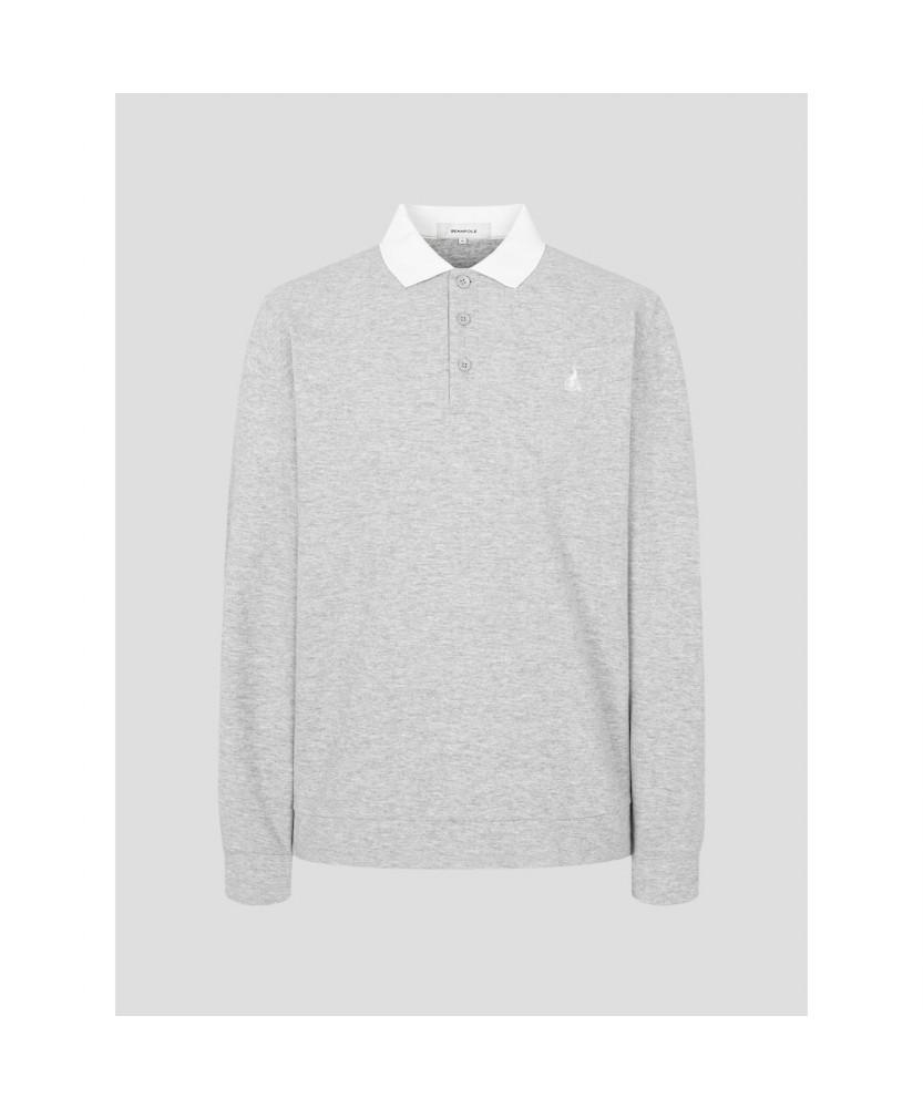 Binpolmen Collared Contrast Long Sleeve T-Shirt Light Gray