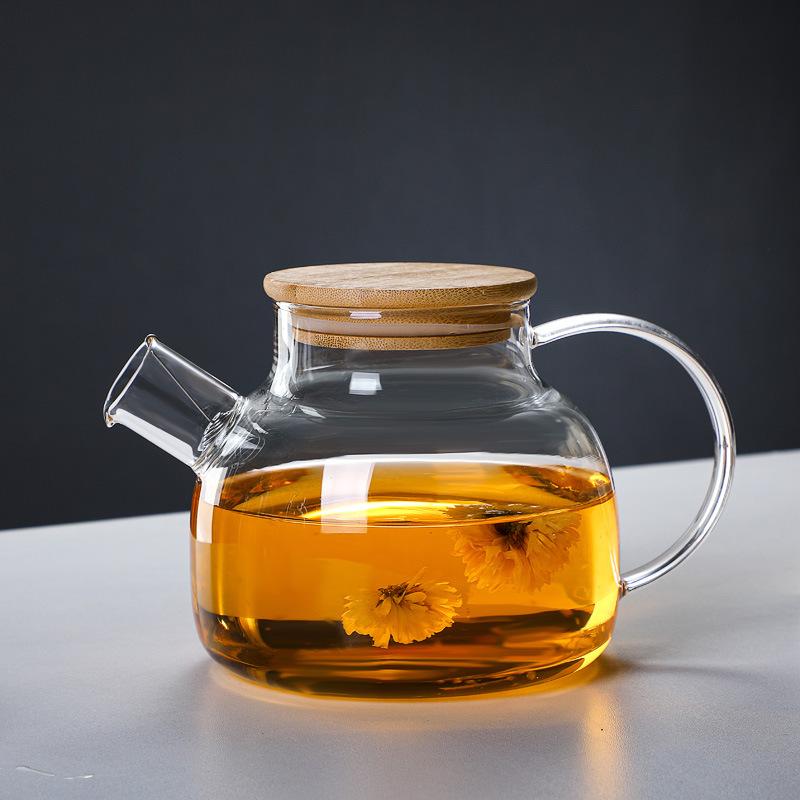 Bule de Chá de Vidro Borossilicato Transparente 1L/1.8L Resistente ao Calor Jarro de Água Grande Capacidade Chaleira para Casa Chá de Flores Suco