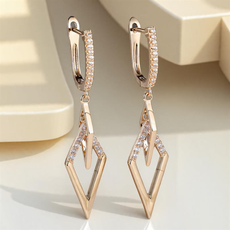 White Zircon Stone Hoop Earrings Luxury Female Vintage Gold Color Pendant Earring Wedding Jewelry For Women