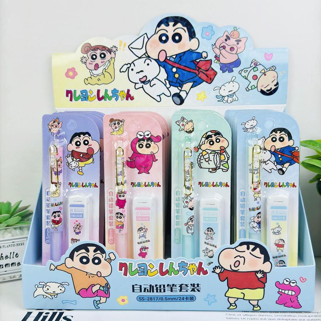 Crayon Shin-chan Mechanical Pencil Set 0.5mm Cute Cartoon Press Pencil No Sharpening Student School Stationery Gift Supplies