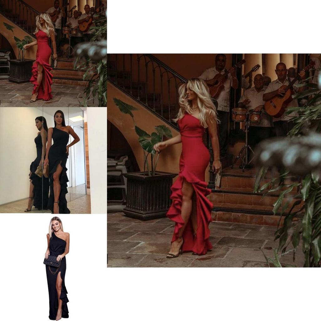 Elegant Sexy Women Sloping Shoulder Ruffled Party Evening Irregular Wedding Dress
