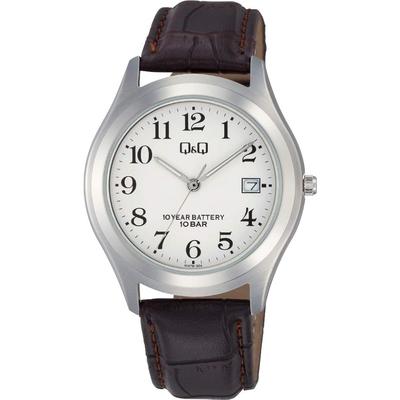 Citizen Q&Q Analog Watch 10-Year Battery Life Waterproof Date Leather Strap W478-304 Men's White