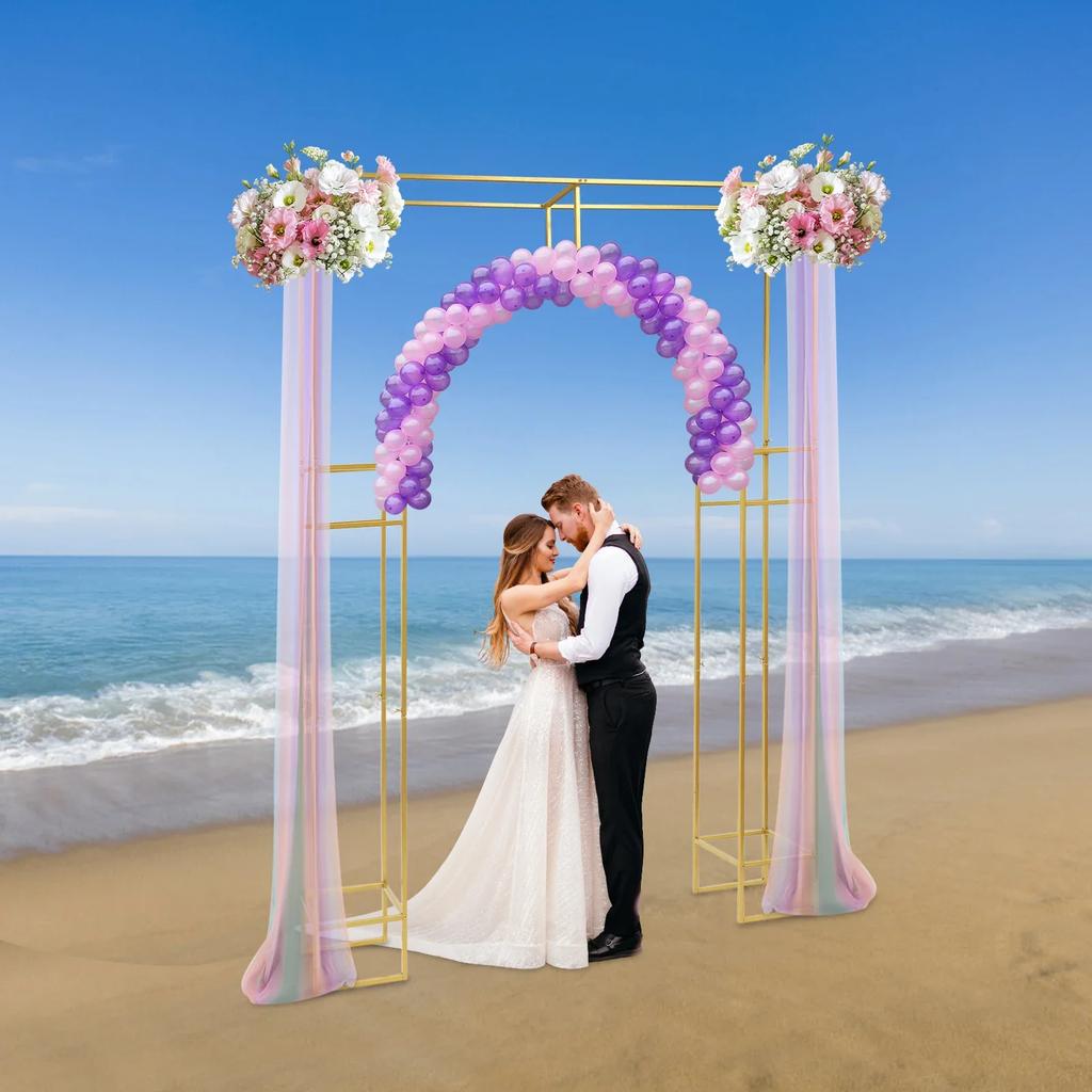 Golden Wedding Arch for Ceremony Square, Metal Balloon Arch Frame, Garden Arch Frame for Wedding and Birthday Party Decoration