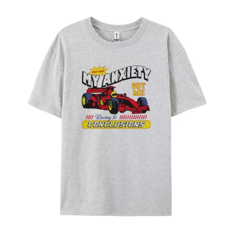 Angstlustiges Meme T-Shirt Damen Unisex Übergroß Vintage Ästhetik Rennwagen Grafik T-Shirts Unisextal Gesundheit T-Shirt Humor Oberteile Geschenk