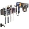 Adhesive Wall-Mounted 4-Person Toothbrush Holder with Hair Dryer Rack