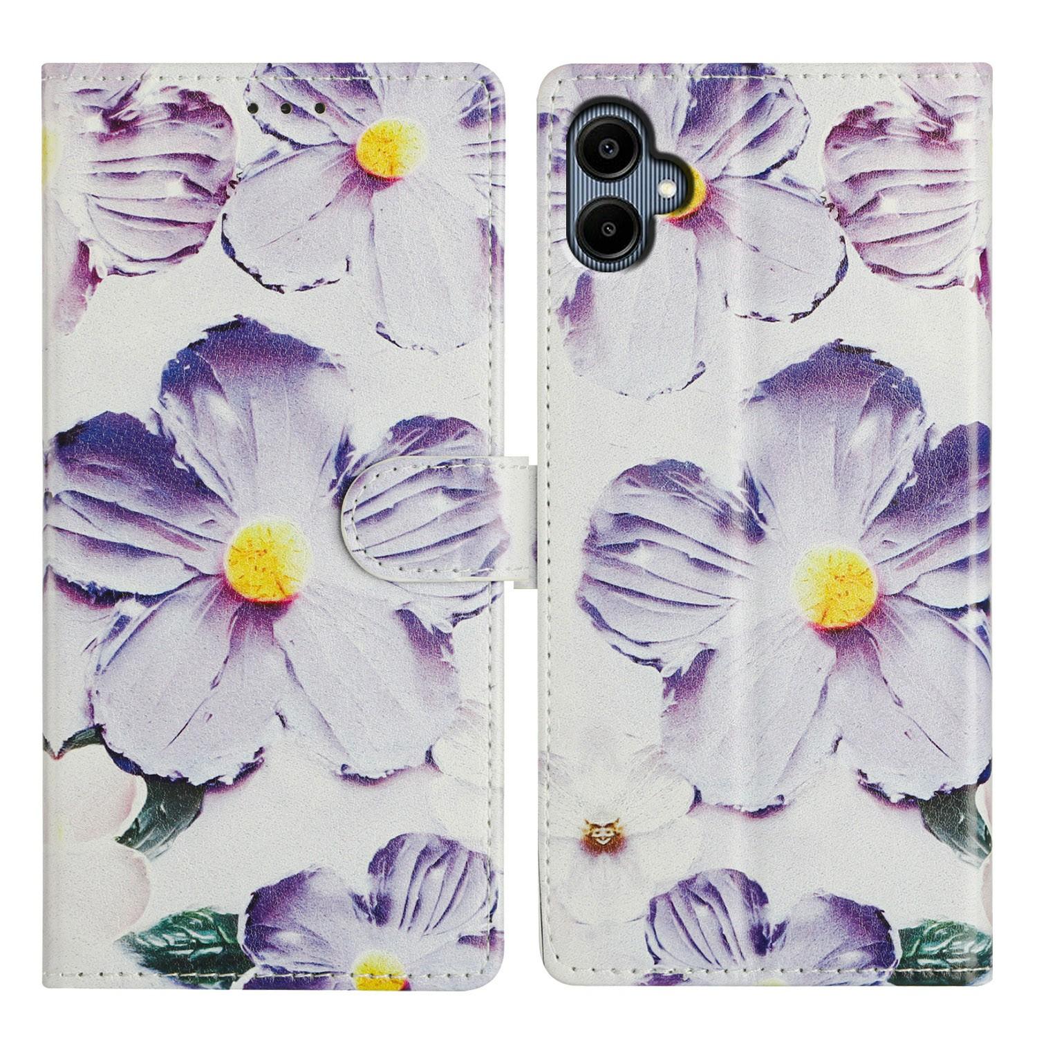 

For Samsung Galaxy A07 Case Pattern Printing Wallet Stand Flip Leather Phone Cover with Strap Purple Flower