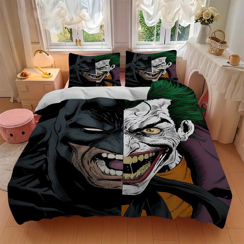 3pcs Batman Joker Bedding Set, Soft Polyester Duvet Cover and Pillowcases Machine Washable Seasons all suitable & Guest Room Decor311