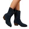New Rivet Pointed Toe Mid-Top Boots Women's 2025 Winter Thick Heel Suede V-Mouth Knight Boots