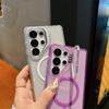 Luxury Metal Lens Stand Magsafe Magnetic Phone Case For Samsung Galaxy S25 S24 Ultra S23 FE Plus S22 Clear Bling Glitter Cover