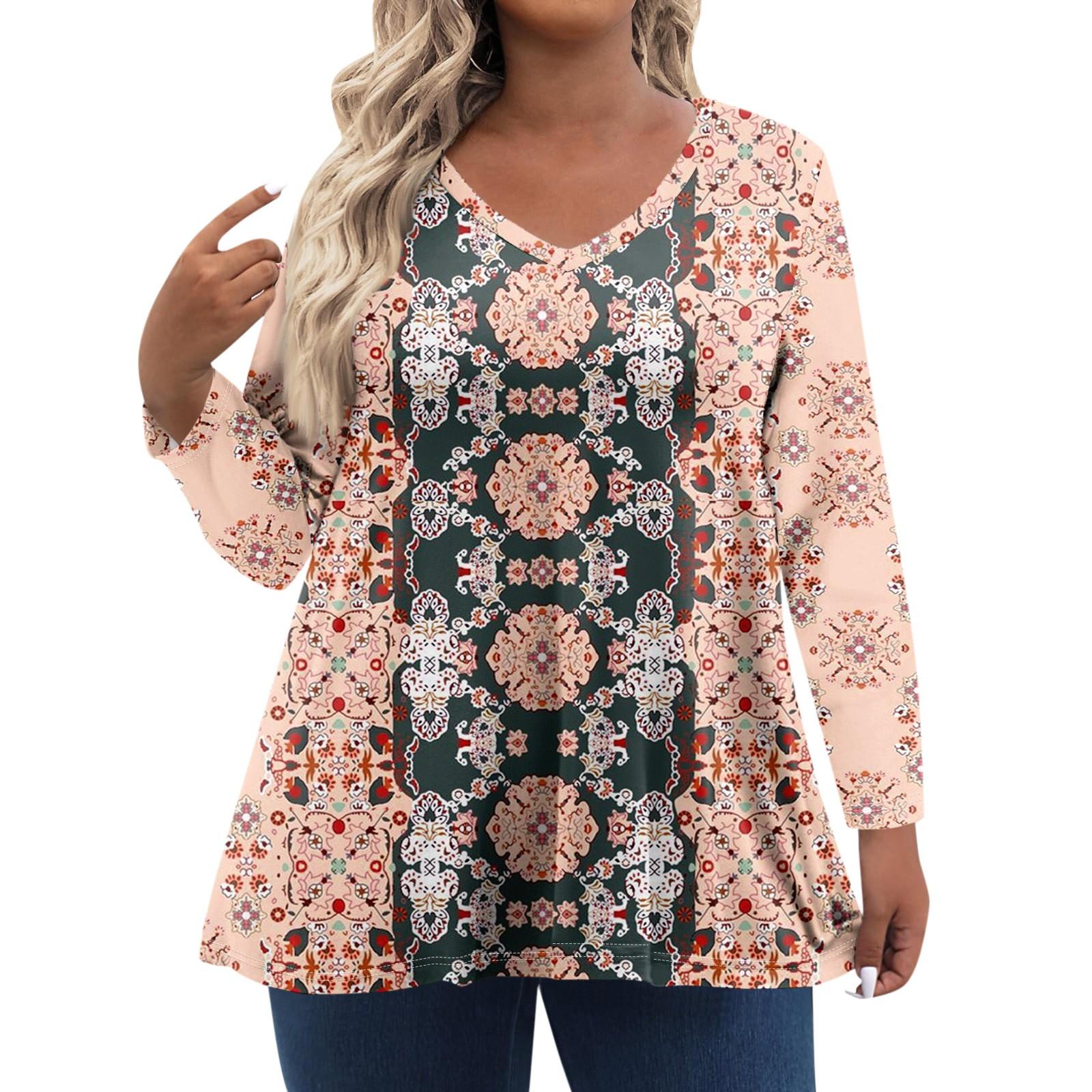 

Женские топы больших размеров с длинным рукавом и принтом, рубашки с V-образным вырезом, повседневная одежда, топы XXXXXL розовый