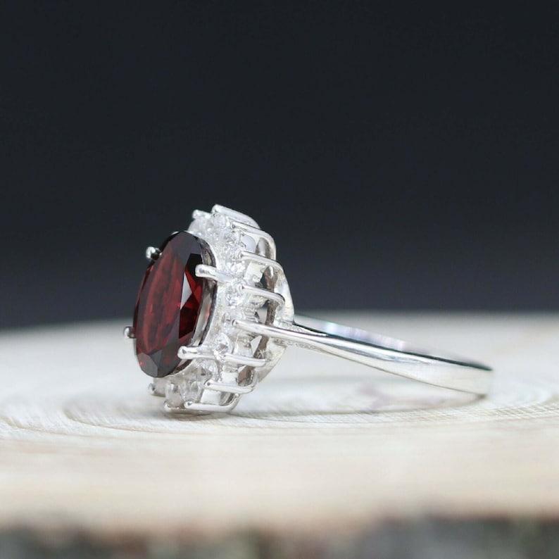 January Birthstone Red Garnet Round Cut Ring , Engagement Ring , 925 Silver , Handmade Ring, Silver Ring, Statement Anniversary Gifts