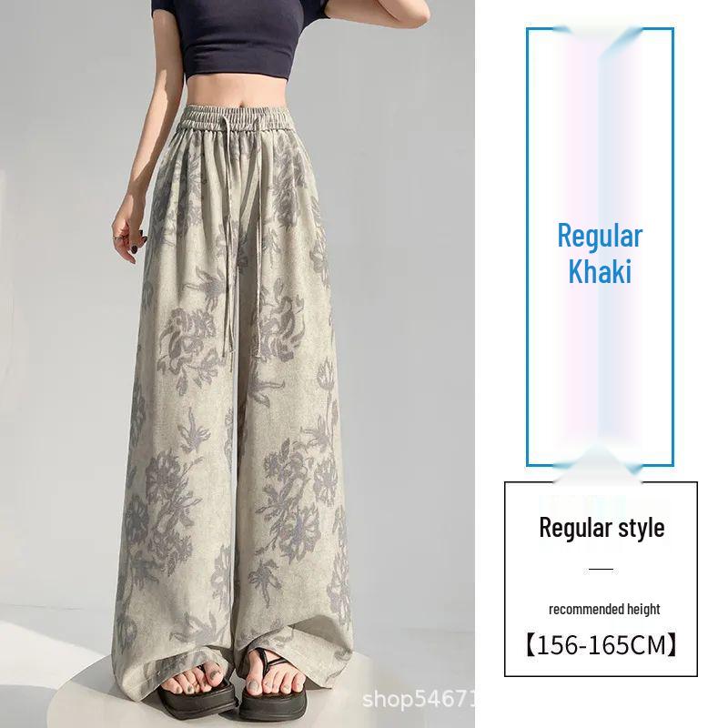 

Women s Floral Wide-Leg Pants - Ice Silk, Cotton, Linen, Slimming, Casual Fit for Summer 2026 Triple Extra Large хаки