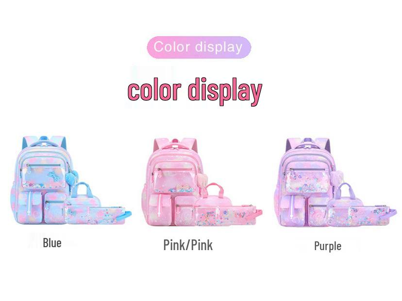 2025 Hot-Selling Three-Piece Backpack Set - Butterfly Design In Pink, Purple, and Blue for Girls