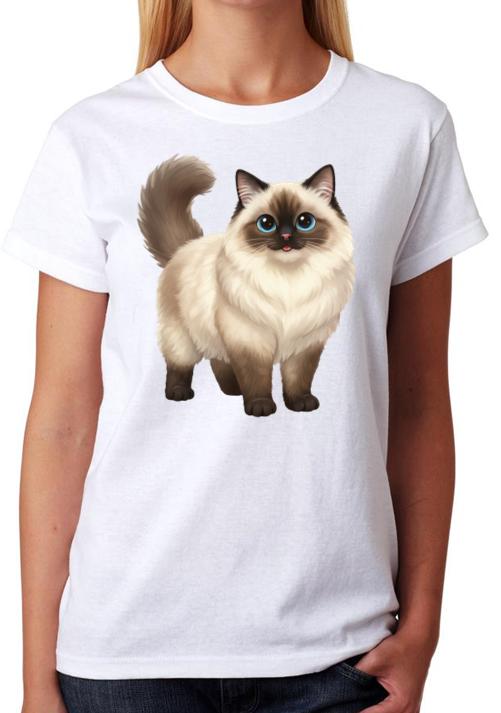Cute Ragdoll Cat Illustration Ladies T-Shirt Cat Lover Animal Art Tee S
