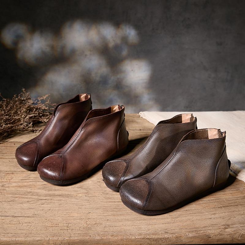 Plus-size Women's Shoes, Short Boots, Retro Soft Leather, Soft Soles, New One-foot Women's Boots, Square Toe Boots