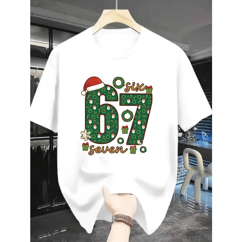 European sizes Christmas Number Print Men's Fashion Trend Short Sleeve, Casual Style Top, Essential Basic T-Shirt for Men, Ideal Gift for All Seasons