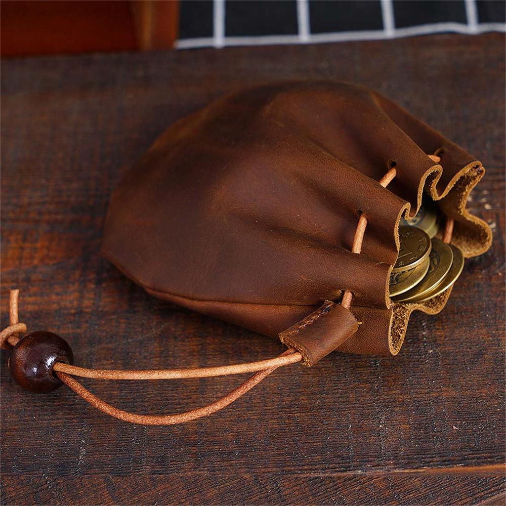 Vintage Läder Kohud Dragsko Myntväska - Liten Clutch Plånbok