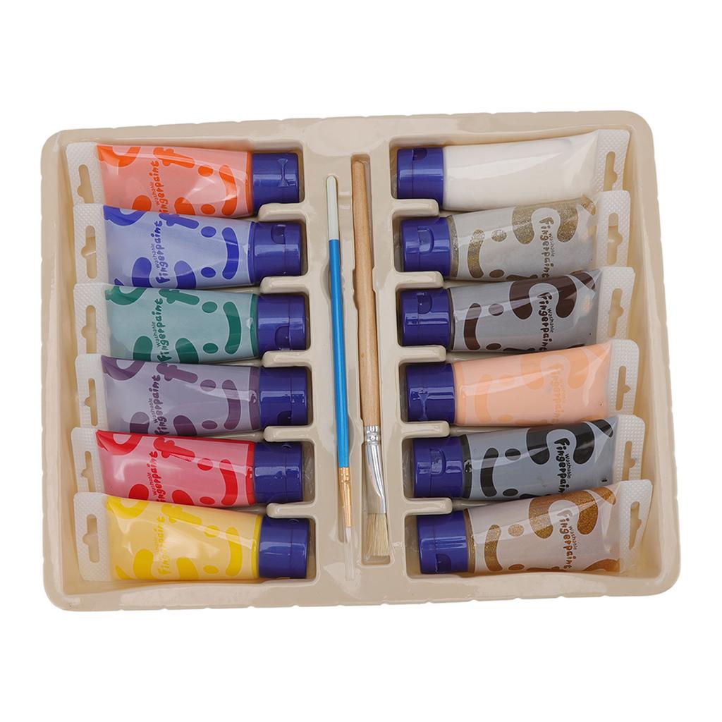 Fingerfarben-Set 12 Farben waschbare Kinder DIY Graffiti Fingerfarben-Set mit Schwamm Schablone Anleitung Stiften