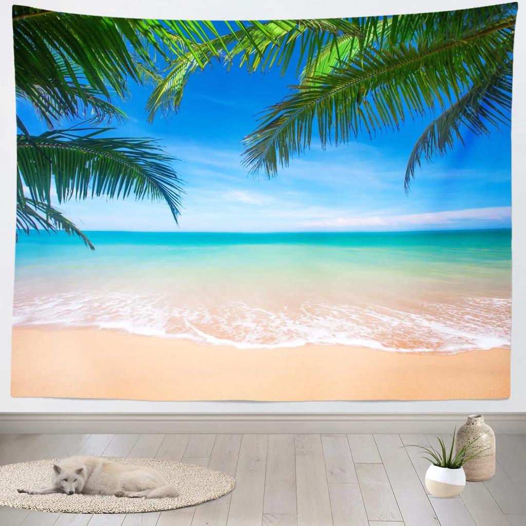 Tropical Summer Beach Tapestry Wall Hanging Tropical Beach Tapestries Seaside Coconut Tree Tapestry Home Decorations Bedroom