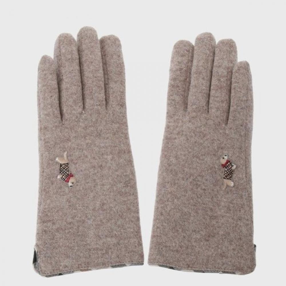 Daks Beige Wool Dachshund Embroidery Touch Gloves Single option
