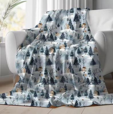 Winter Village Throw Blanket Christmas Home Decor Sherpa Fleece or Velveteen Plush Throw Cozy Reading Blanket