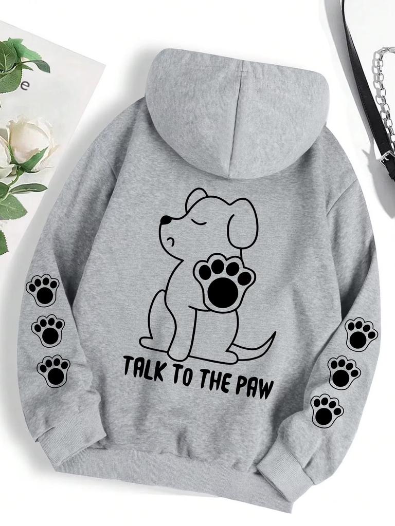 Latest and funny dog cartoon print hoodie for women, warm hoodie, fashion trend, loose and comfortable women's top for autumn