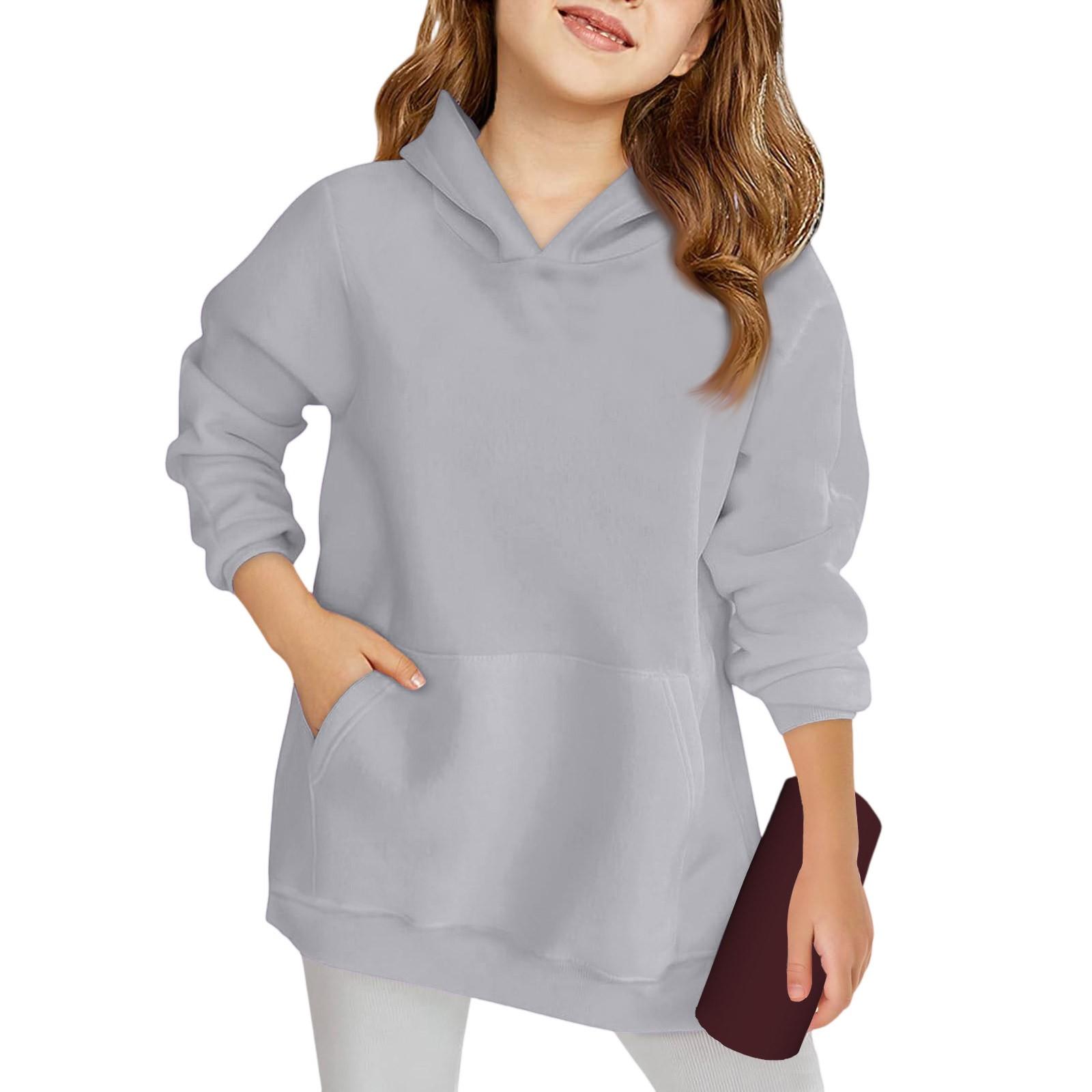 

Winter Boy And Girls Solid Color Long Sleeved Hooded Sweatshirt Tops 90