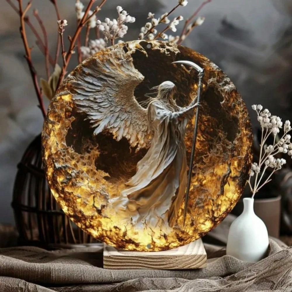 Warrior Themed Round Aluminum Wall Art for Home Office Bar Kitchen Decor Gift