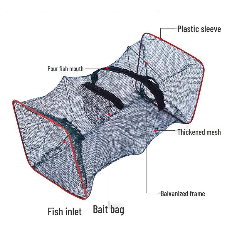 Folding Two-Hole Spring Net for Outdoor Fishing - Nylon Mesh Trap for Shrimp, Loach, and Eel