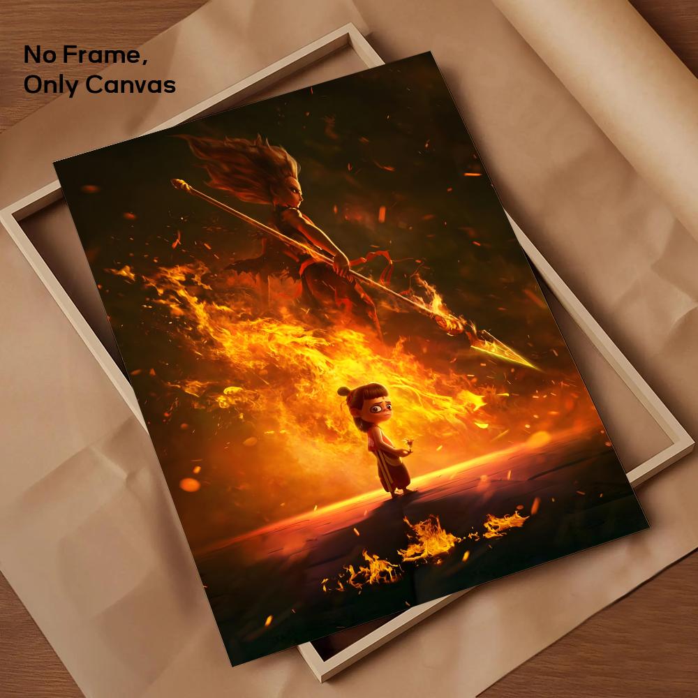 Chinese Anim Nezha Painting Calligraphy HD Canvas Poster living room bedroom bar aesthetic decoration