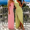Foreign Trade Cross-border Women's Clothing Fashion Slanted Shoulder Hollow Sexy Split Skirt Slim Fold European and American Holiday Dress