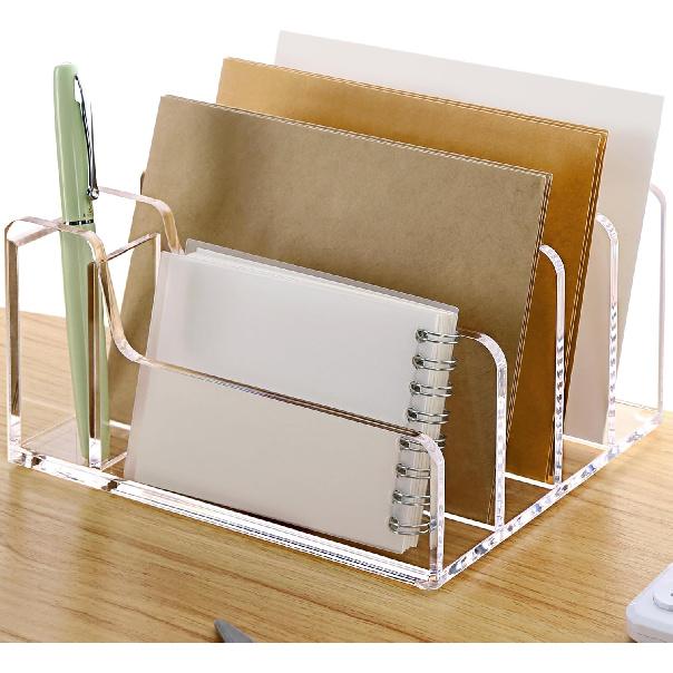 SANRUI 3 Compartments Mail Organizer Letter Holder for Desk ,Vertical Letter Holder,File Sorter Acrylic Desk Organizer Office Supplies,Clear